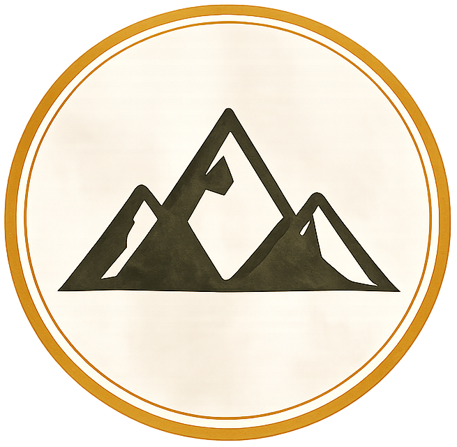 Simple mountain logo inside a circle on a white background.